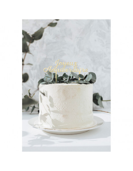 PIC DECO EN BOIS DORE JOYEUX ANNIVERSAIRE
