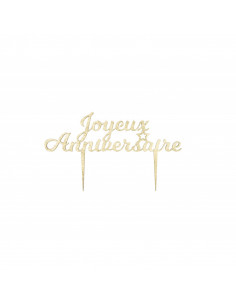 PIC DECO EN BOIS DORE JOYEUX ANNIVERSAIRE