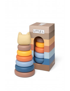 Little l - tour empilable chat beige et bleu