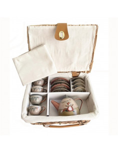 SET DE THE EN METAL MUSICIENS DANS VALISE EN OSIER 2