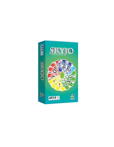 Jeu de cartes Skyjo - Boîte du jeu avec illustration bleue et blanche - Jeu de société stratégique pour 2 à 8 joueurs