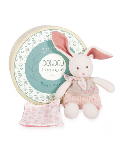 DOUDOU BOTANIC BIO - LAPIN AVEC DOUDOU ROSE MM 22CM