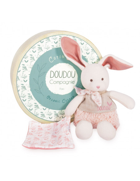 DOUDOU BOTANIC BIO - LAPIN AVEC DOUDOU ROSE MM 22CM