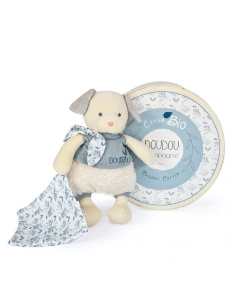 DOUDOU BOTANIC BIO - CHIEN AVEC DOUDOU BLEU MM 22CM