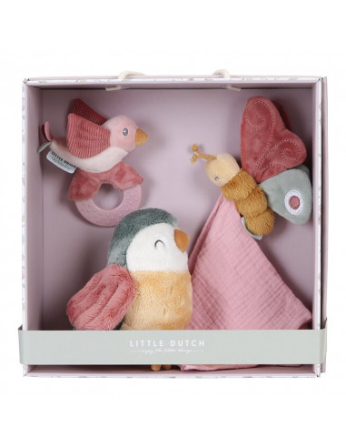 Coffret cadeau (peluche, doudou,hochet) - flowers & butterflies