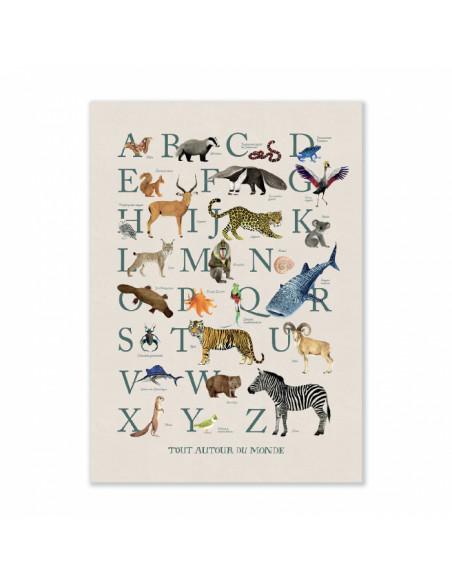 Affiche abecedaire 50x70cm tout autour du monde -moulin roty
