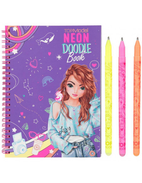 TOPMODEL ALBUM A COLORIER DOODLE AVEC SET STYLOS FLUOS