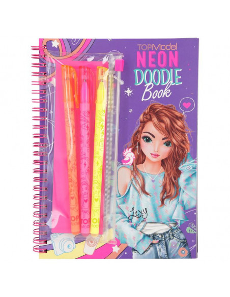 TOPMODEL ALBUM A COLORIER DOODLE AVEC SET STYLOS FLUOS