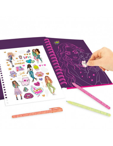 TOPMODEL ALBUM A COLORIER DOODLE AVEC SET STYLOS FLUOS