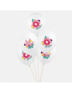 Ballons de baudruche : 5 ballons tatoues fleurs