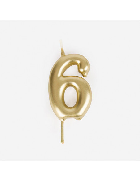 Bougie anniversaire - bougie chiffre dore - 6