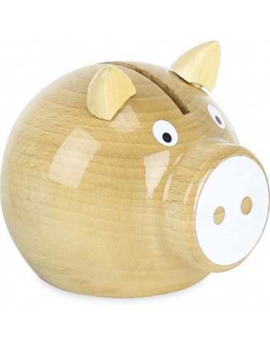 Tirelire cochon bois naturel-blanc