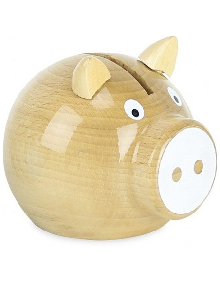 Tirelire cochon bois naturel-blanc