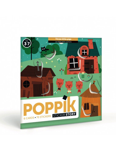 6 CARTES + 70 STICKERS - LES TROIS PETITS COCHONS