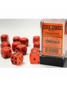 CHESSEX - SET DE 12 DES 6 OPAQUE - ORANGE/NOIR