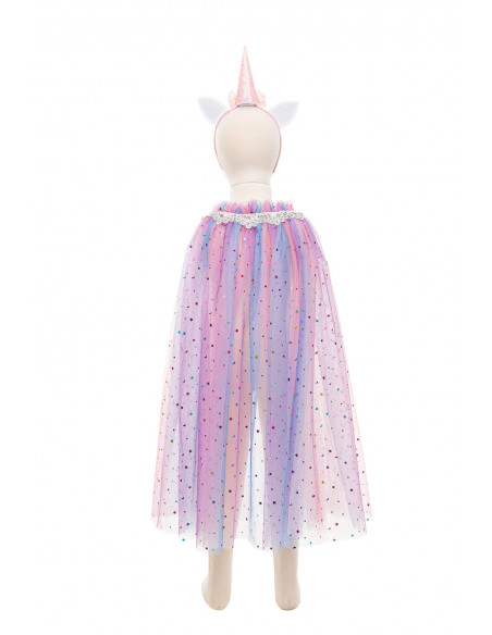 Cape arc en ciel licorne et serre tete taille 4-6 ans