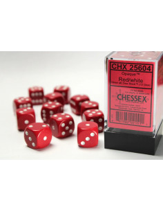 CHESSEX - SET DE 12 DES 6 OPAQUE - ROUGE/BLANC