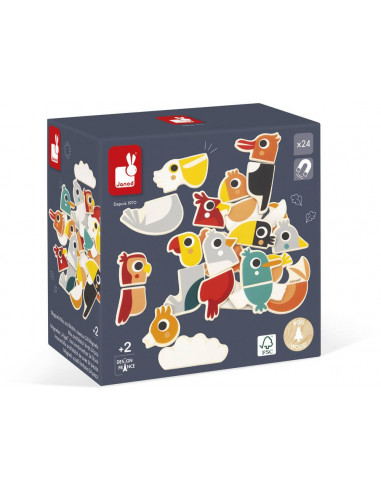Magnets mix and match oiseaux 24 pieces - janod