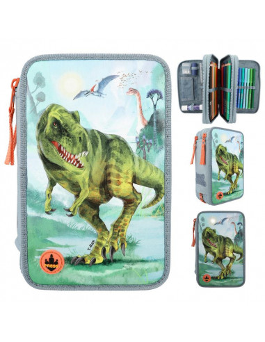 Dino world trousse 3 compartiments led t-rex
