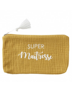 Trousse cadeau "super maitresse" moutarde