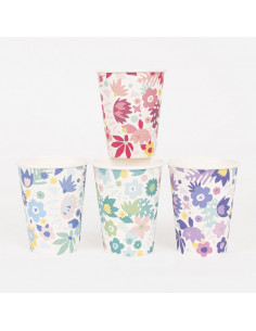 8 gobelets fleurs colorees
