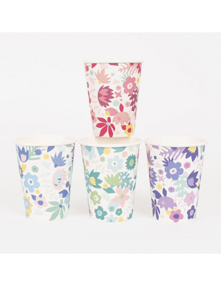 8 gobelets fleurs colorees