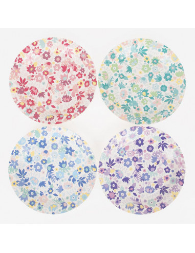 8 assiettes fleurs colorees