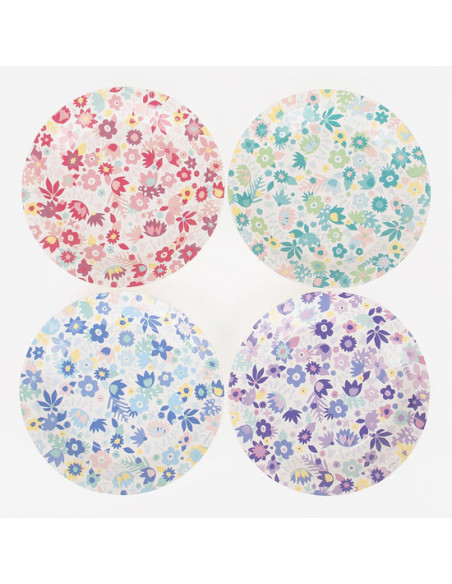 8 assiettes fleurs colorees