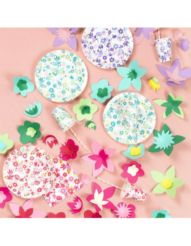 20 serviettes fleurs colorees