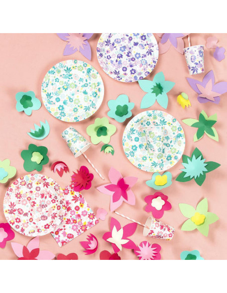 20 serviettes fleurs colorees