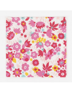 20 serviettes fleurs colorees