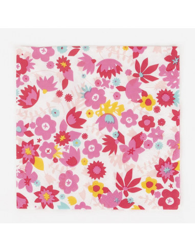 20 serviettes fleurs colorees