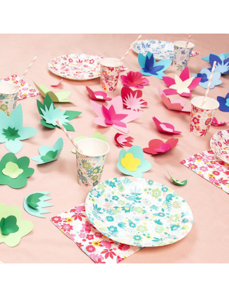 20 serviettes fleurs colorees
