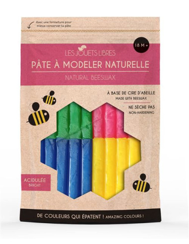 Pâte à modeler cire d'abeille - 4 couleurs acidulees