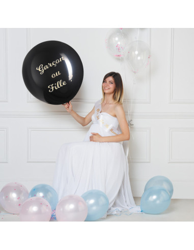 Ballon noir gender reveal fille geant 90cm