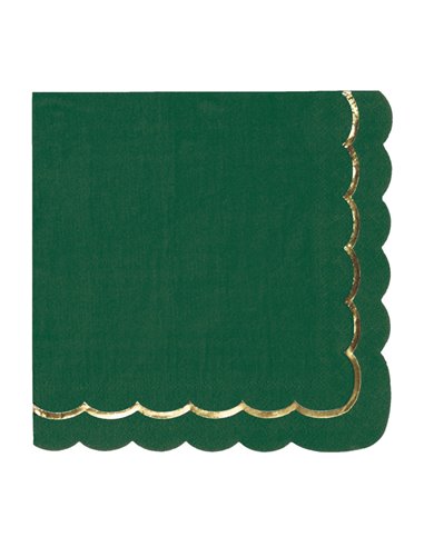 SERVIETTES FESTONNEES 33X33CM VERT JUNGLE ET OR X16