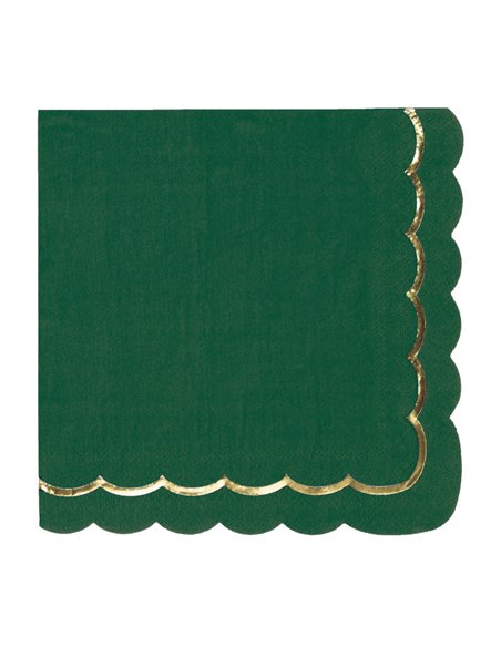 SERVIETTES FESTONNEES 33X33CM VERT JUNGLE ET OR X16