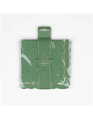 SERVIETTES FESTONNEES 33X33CM VERT JUNGLE ET OR X16