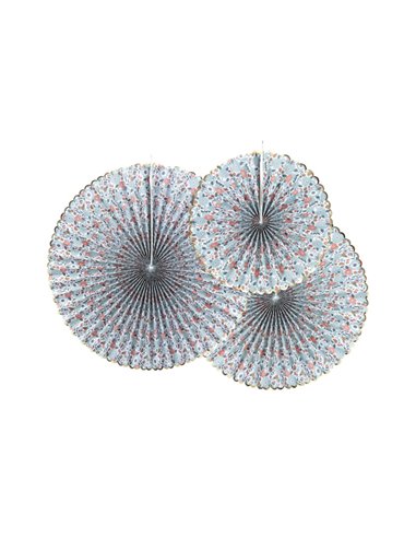 SET DE 3 EVENTAILS FLEURS ET OR