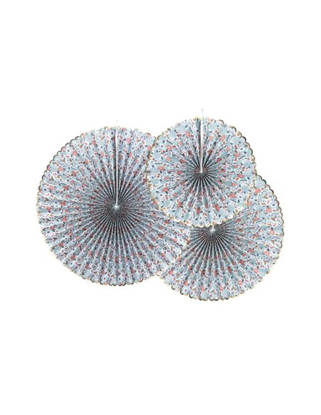 SET DE 3 EVENTAILS FLEURS ET OR