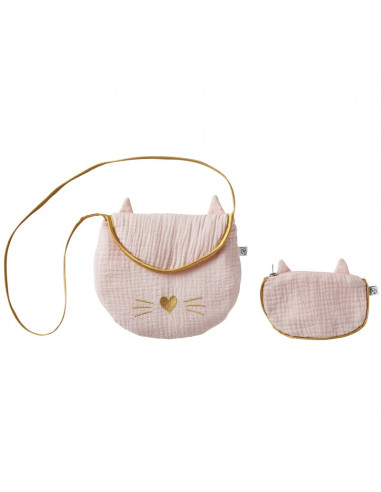 Sac + porte-monnaie chat blush