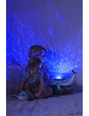 Veilleuse Tranquil Whale bleue : détente familiale
