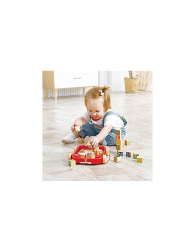 Chariot à roulettes avec blocs alphabet empilables - hape