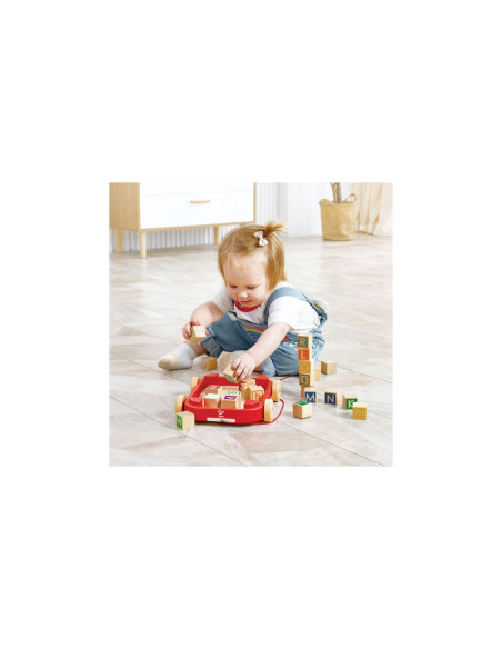Chariot à roulettes avec blocs alphabet empilables - hape