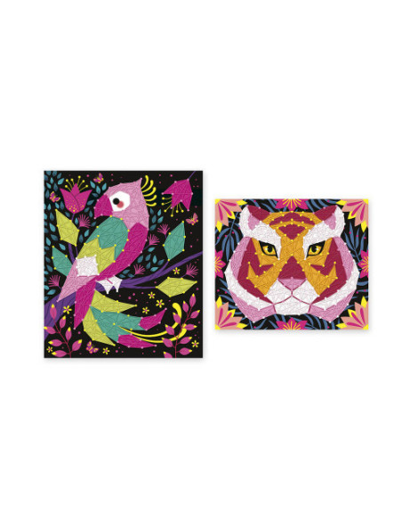 2 tableaux fils tendus animaux de la jungle - janod