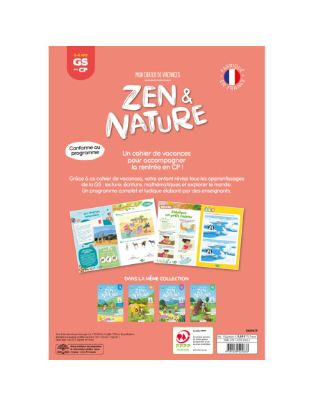 Mon cahier de vacances zen et nature - de la gs au cp