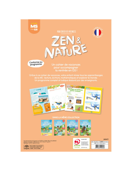 Mon cahier de vacances zen et nature - de la ms à la gs