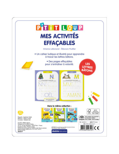 Mes activités effaçables p'tit loup - lettres bâtons