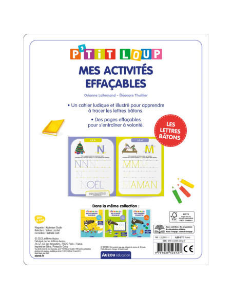Mes activités effaçables p'tit loup - lettres bâtons