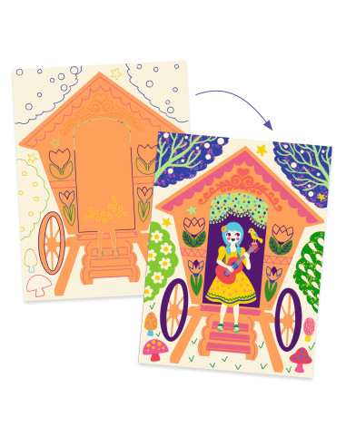 Cartes a gratter duocolor - drôles de maisons - djeco